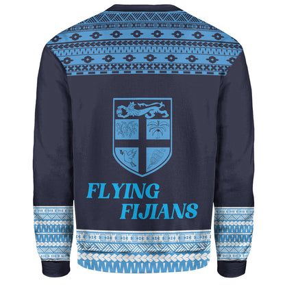 Fiji Sweatshirt Custom Rugby Flying Fijian Makare And Tapa Design