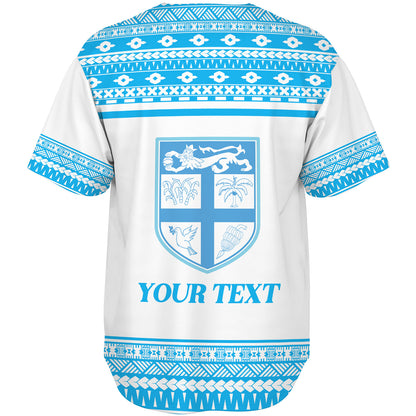 Fiji Baseball Shirt Custom Rugby Flying Fijian Makare And Tapa Design