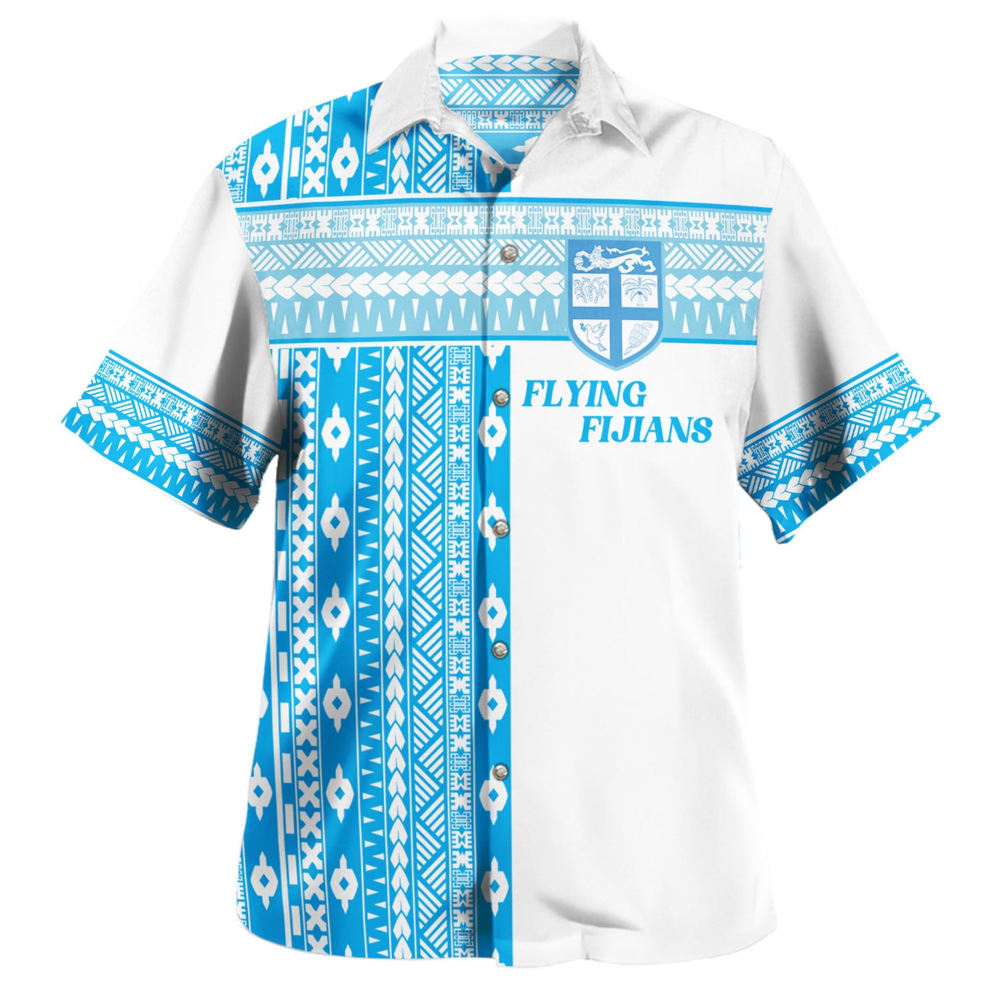 Fiji Hawaiian Shirt Custom Rugby Flying Fijian Makare And Tapa Design