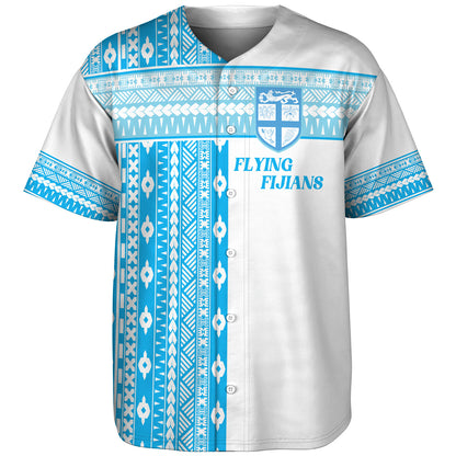 Fiji Baseball Shirt Custom Rugby Flying Fijian Makare And Tapa Design