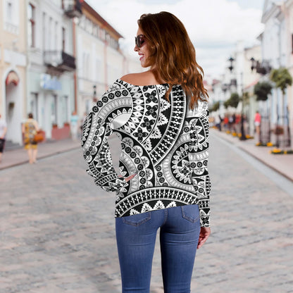 Fiji Off Shoulder Sweatshirt Bula Fijian Circle Pattern Design