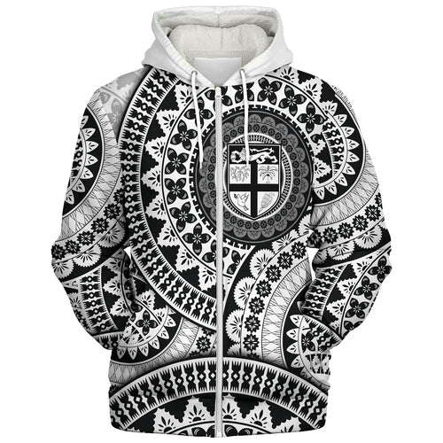 Fiji Sherpa Hoodie Bula Fijian Circle Pattern Design