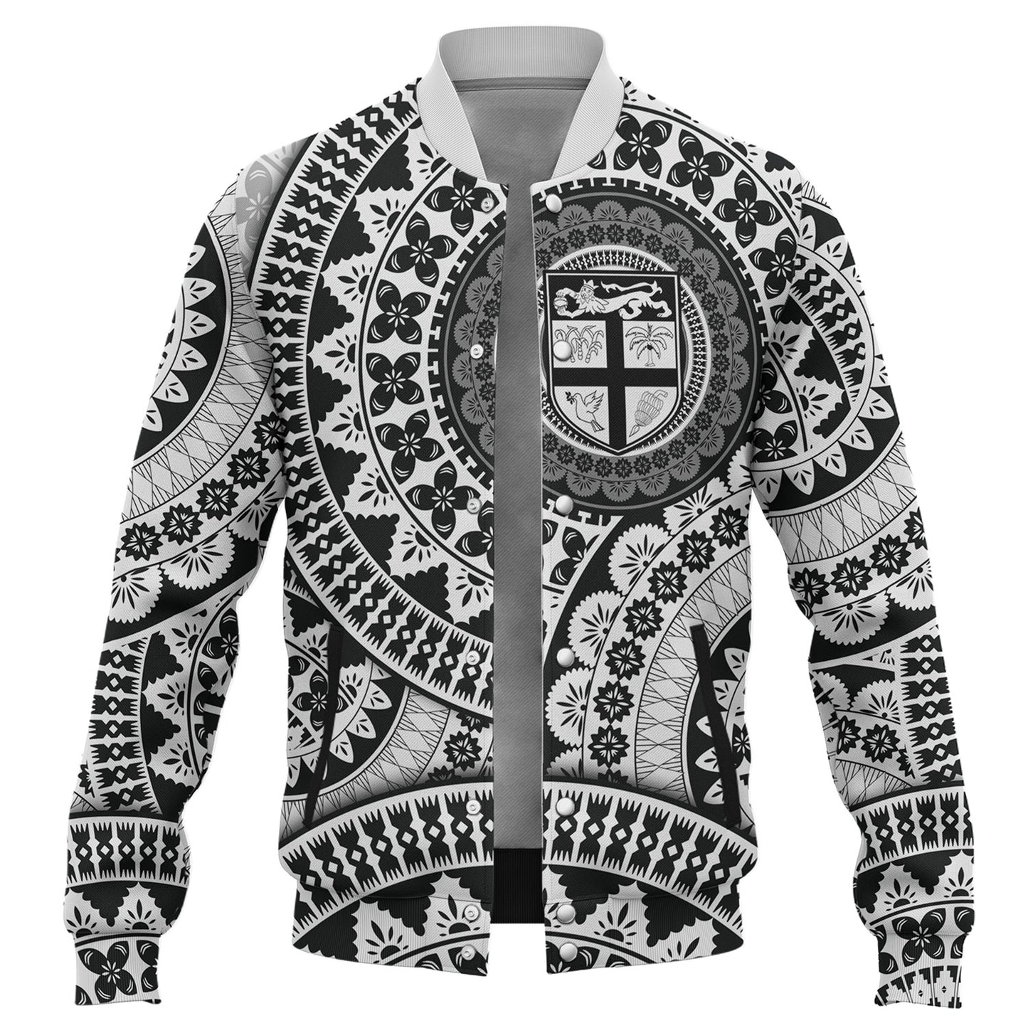 Fiji Baseball Jacket Bula Fijian Circle Pattern Design