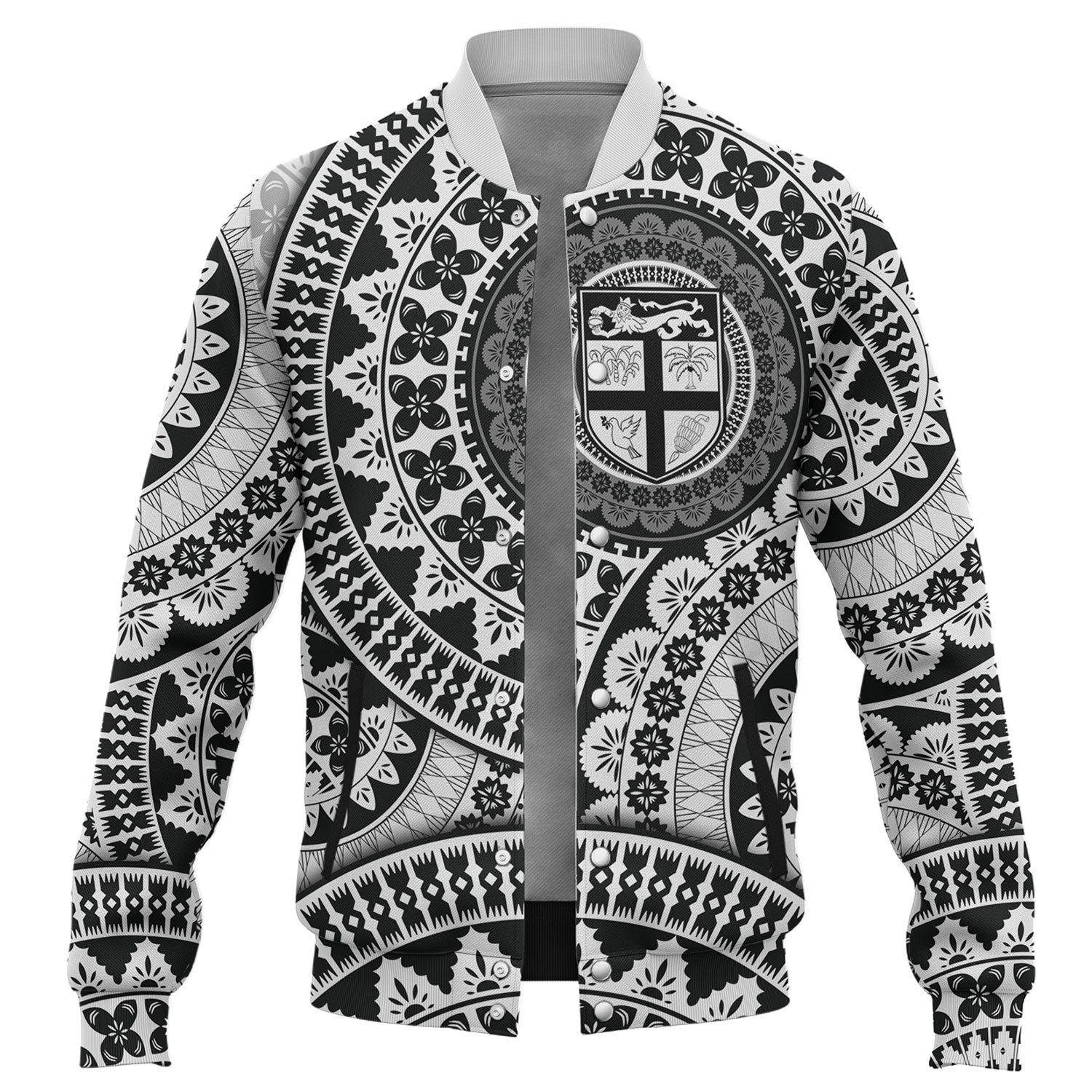 Fiji Baseball Jacket Bula Fijian Circle Pattern Design