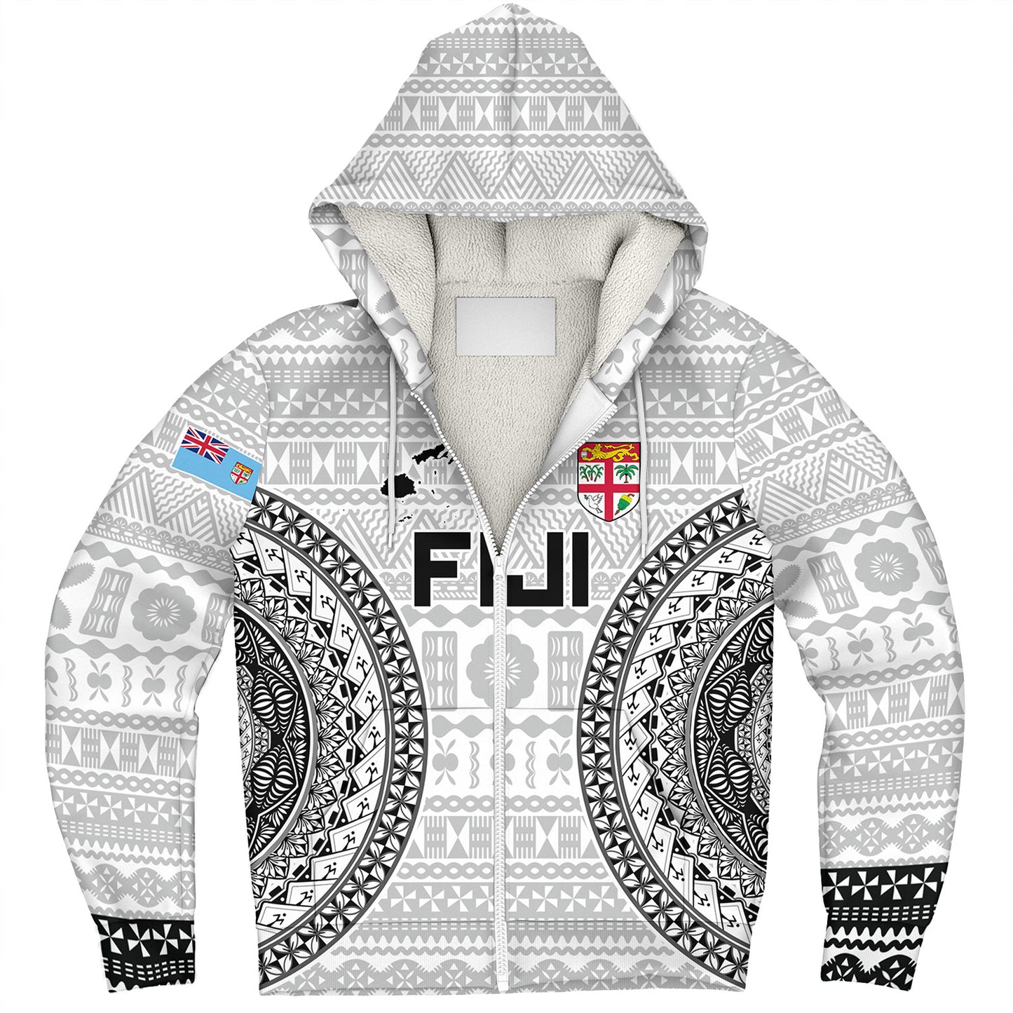 Fiji Custom Personalised Sherpa Hoodie Seal With Map Fijian Tapa Patterns