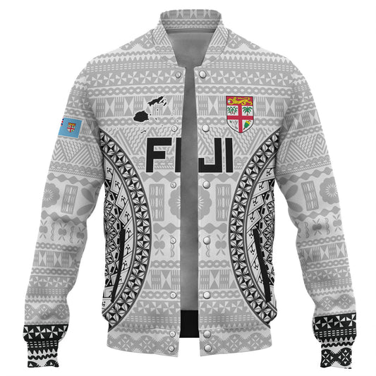 Fiji Custom Personalised Baseball Jacket Seal With Map Fijian Tapa Patterns