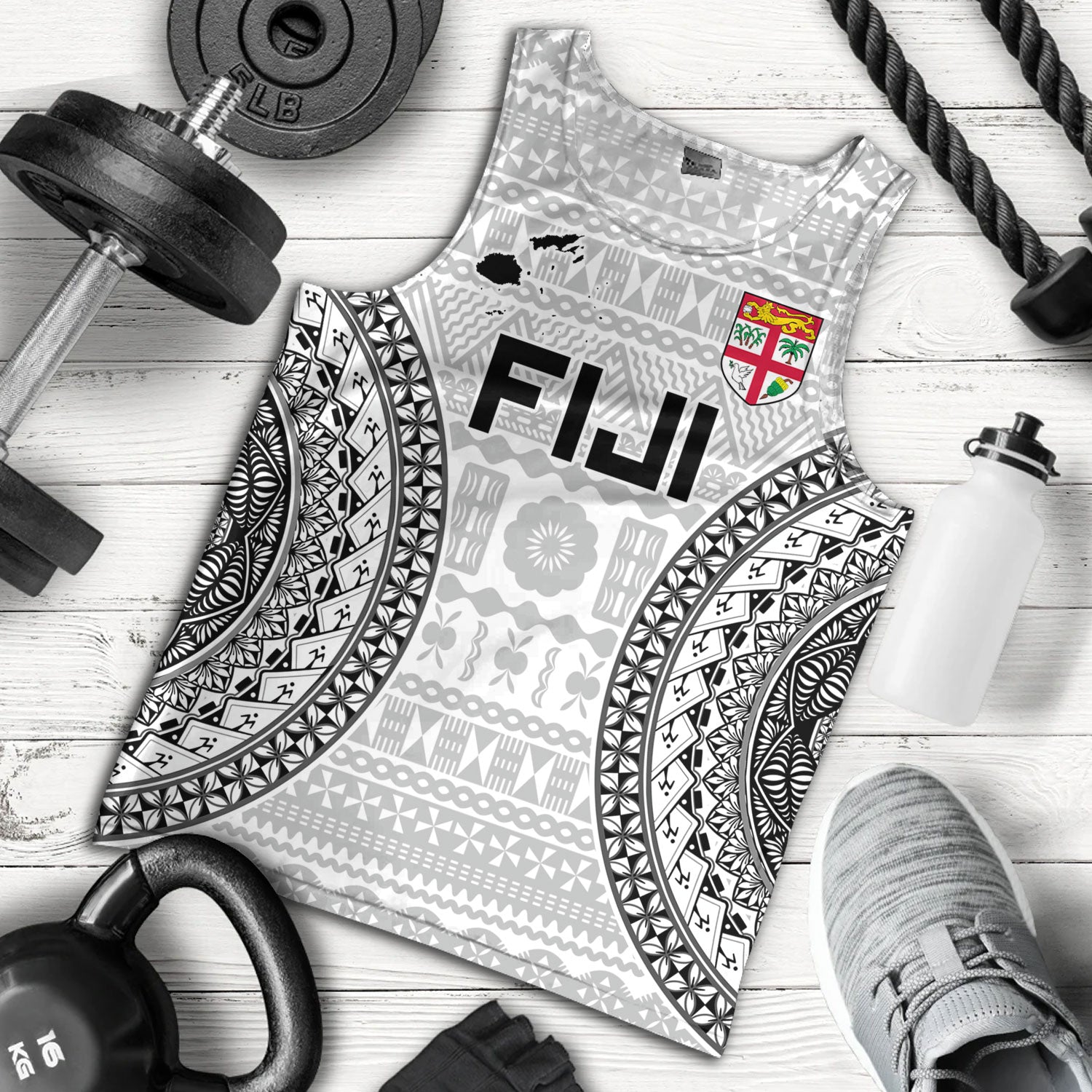 Fiji Custom Personalised Tank Top Seal With Map Fijian Tapa Patterns