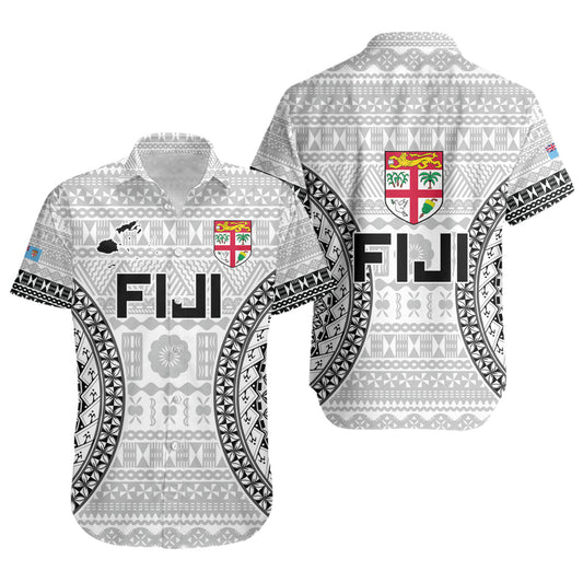 Fiji Custom Personalised Short Sleeve Shirt Seal With Map Fijian Tapa Patterns