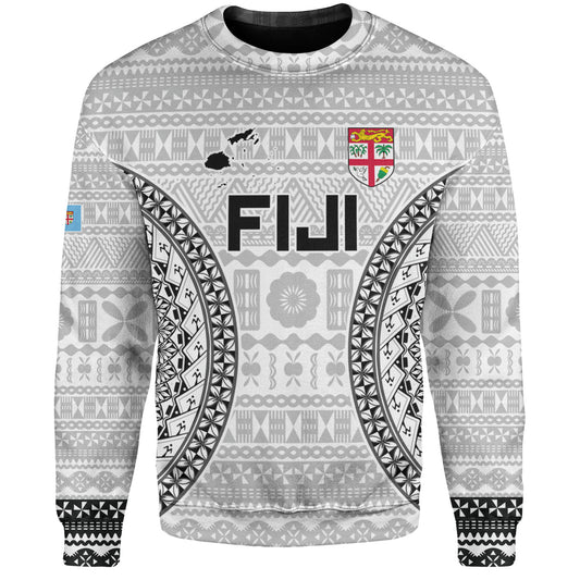 Fiji Custom Personalised Sweatshirt Seal With Map Fijian Tapa Patterns