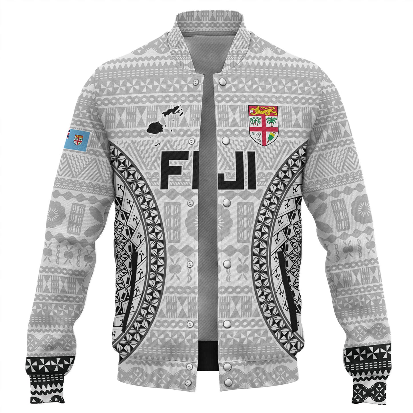Fiji Custom Personalised Baseball Jacket Seal With Map Fijian Tapa Patterns
