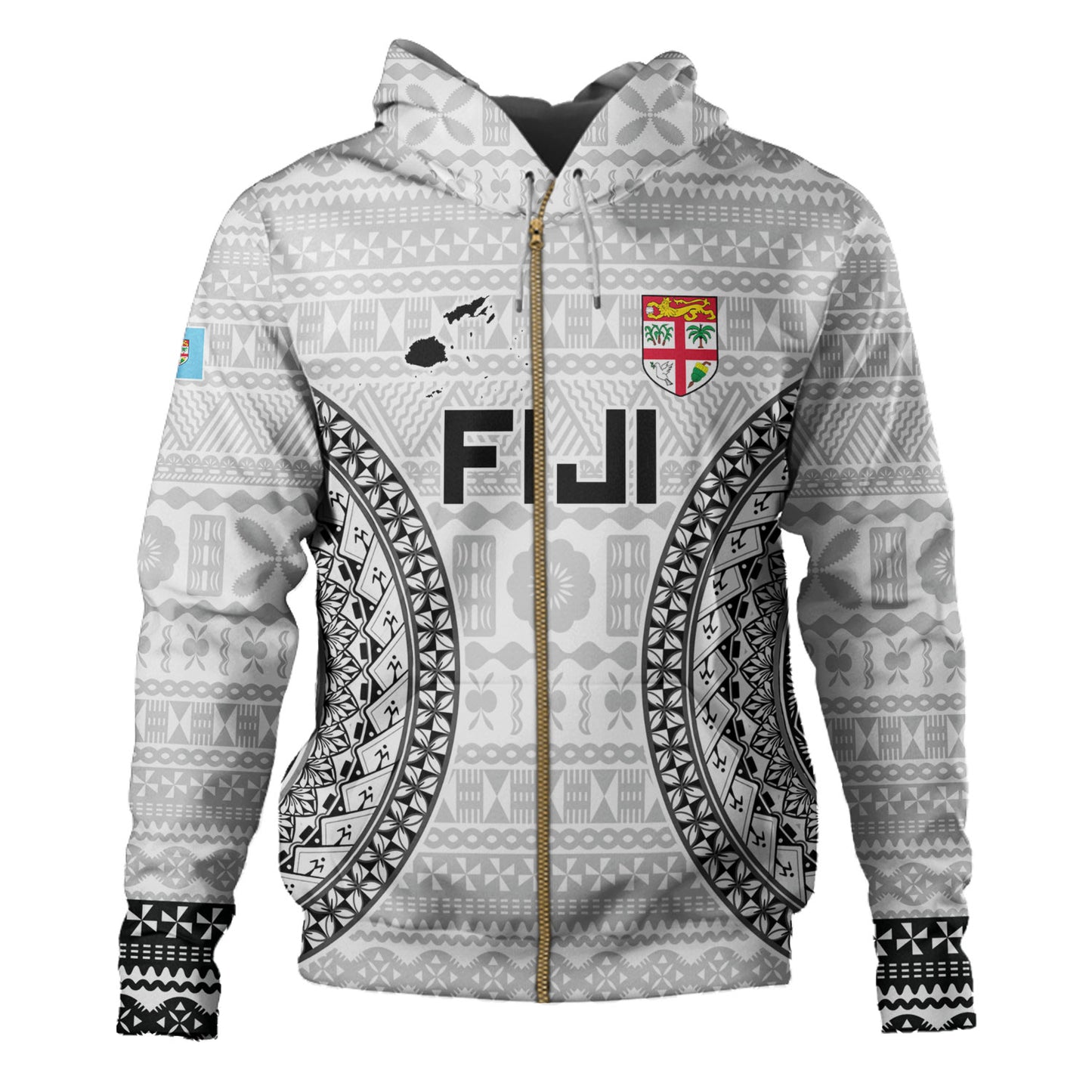 Fiji Custom Personalised Hoodie Seal With Map Fijian Tapa Patterns