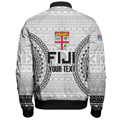 Fiji Custom Personalised Bomber Jacket Seal With Map Fijian Tapa Patterns