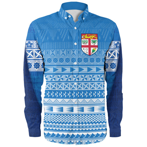 Fiji Custom Personalised Long Sleeve Shirt Tapa Fijian Seamless Pattern