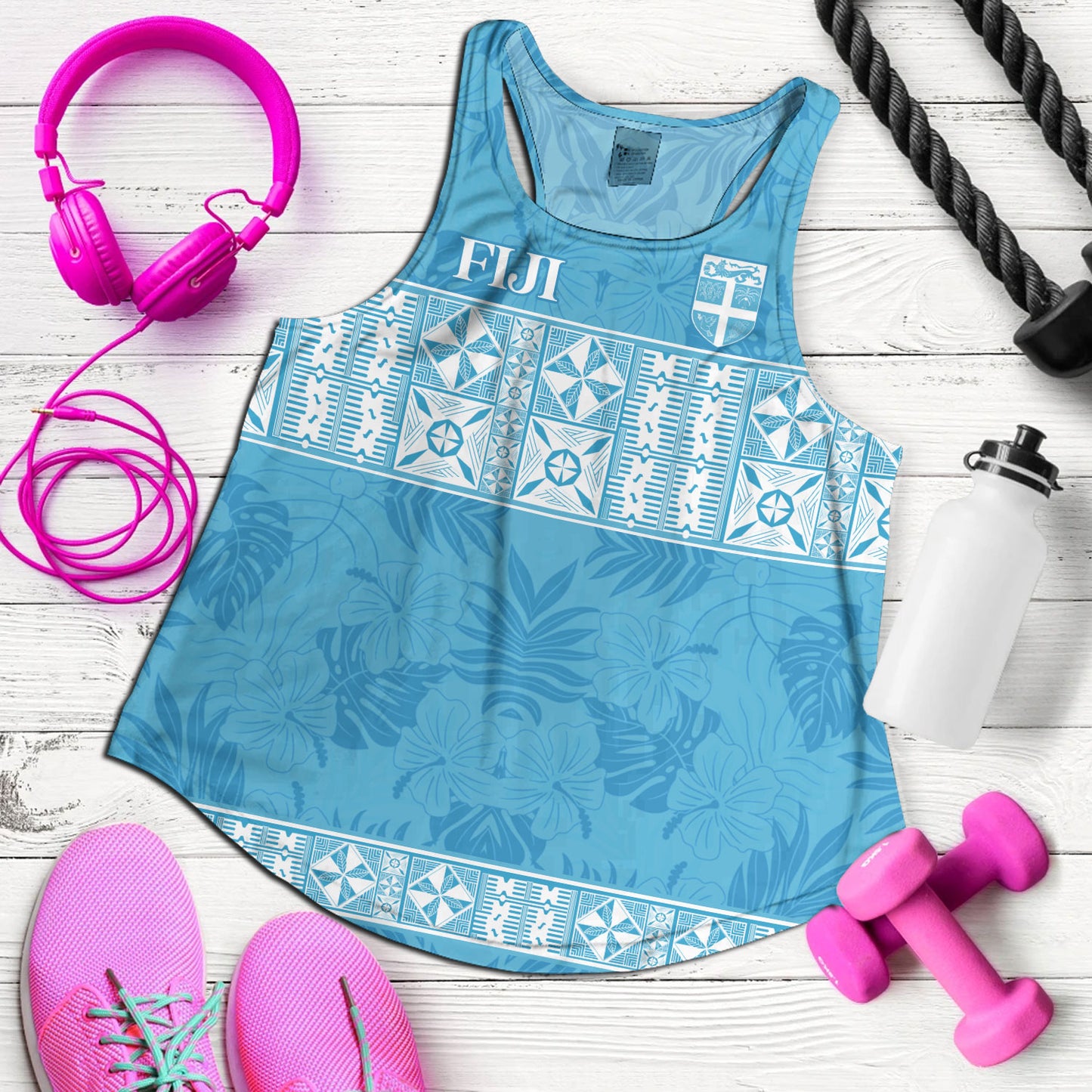 Fiji Women Tank Custom Traditional Fijian Masi Pink Color