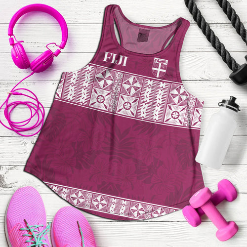 Fiji Women Tank Custom Traditional Fijian Masi Pink Color