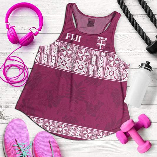 Fiji Women Tank Custom Traditional Fijian Masi Pink Color