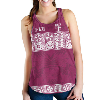 Fiji Women Tank Custom Traditional Fijian Masi Pink Color