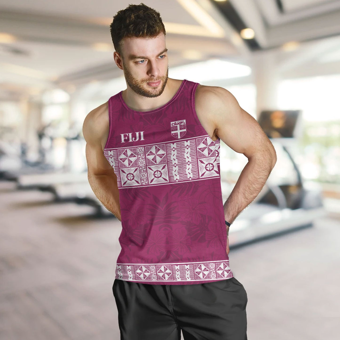 Fiji Tank Top Custom Traditional Fijian Masi Pink Color