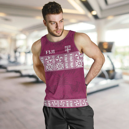 Fiji Tank Top Custom Traditional Fijian Masi Pink Color