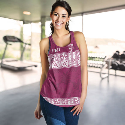 Fiji Women Tank Custom Traditional Fijian Masi Pink Color