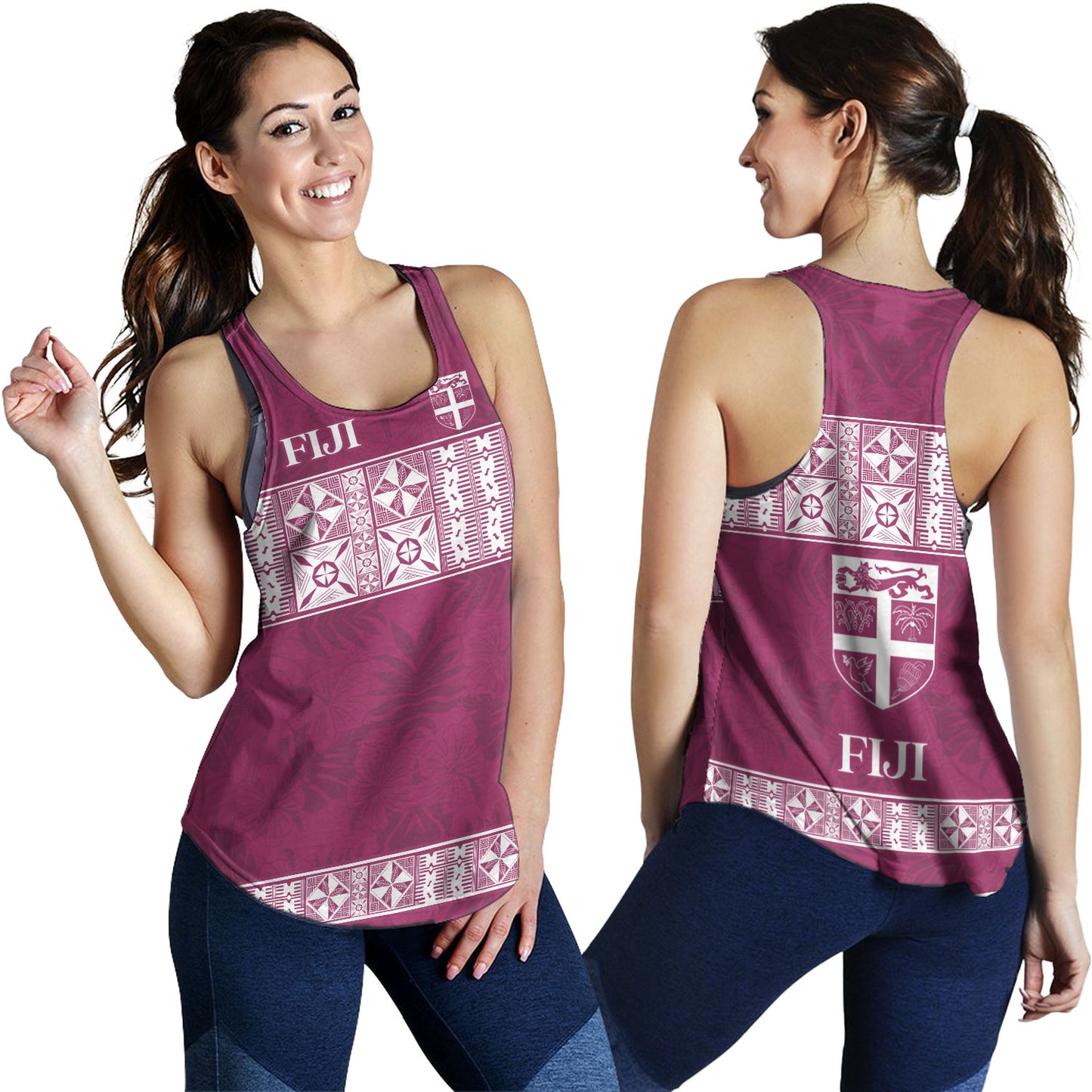 Fiji Women Tank Custom Traditional Fijian Masi Pink Color