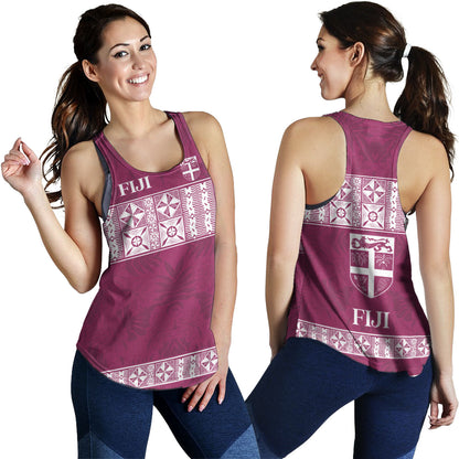 Fiji Women Tank Custom Traditional Fijian Masi Pink Color