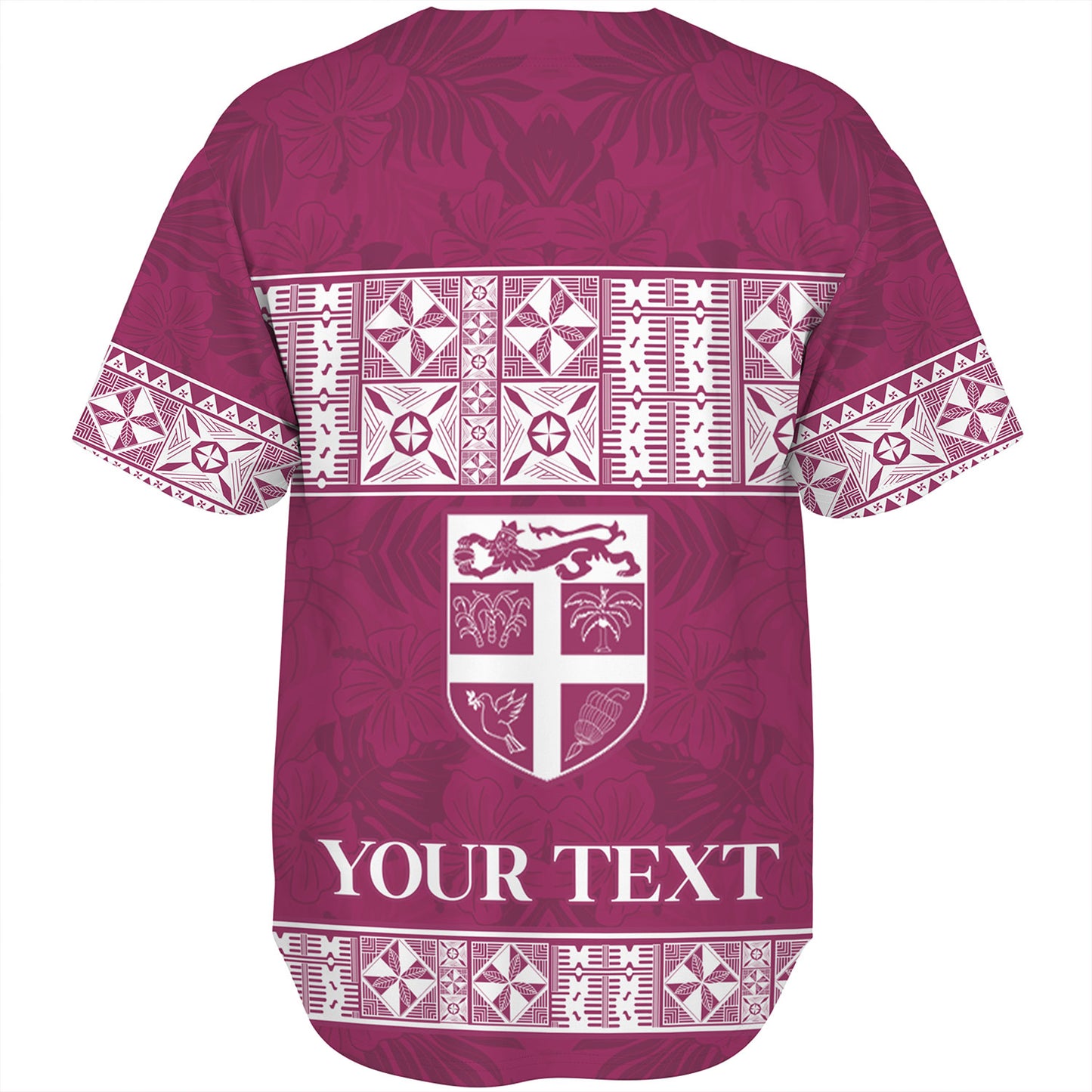 Fiji Baseball Shirt Custom Traditional Fijian Masi Pink Color