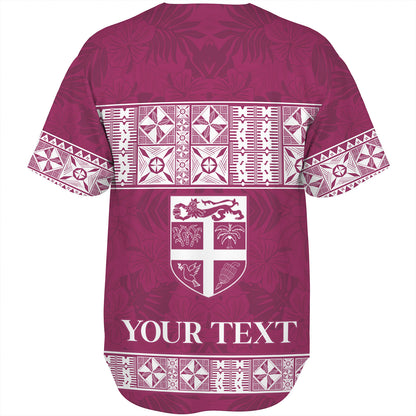 Fiji Baseball Shirt Custom Traditional Fijian Masi Pink Color