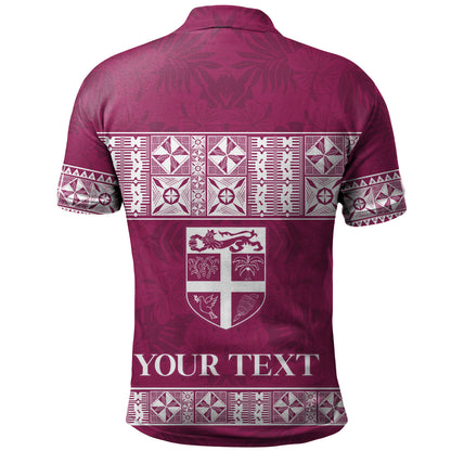 Fiji Polo Shirt Custom Traditional Fijian Masi Pink Color