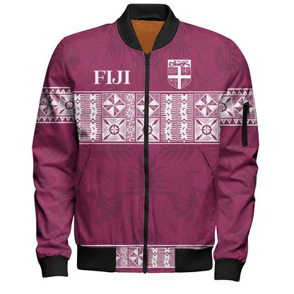 Fiji Bomber Jacket Custom Traditional Fijian Masi Pink Color