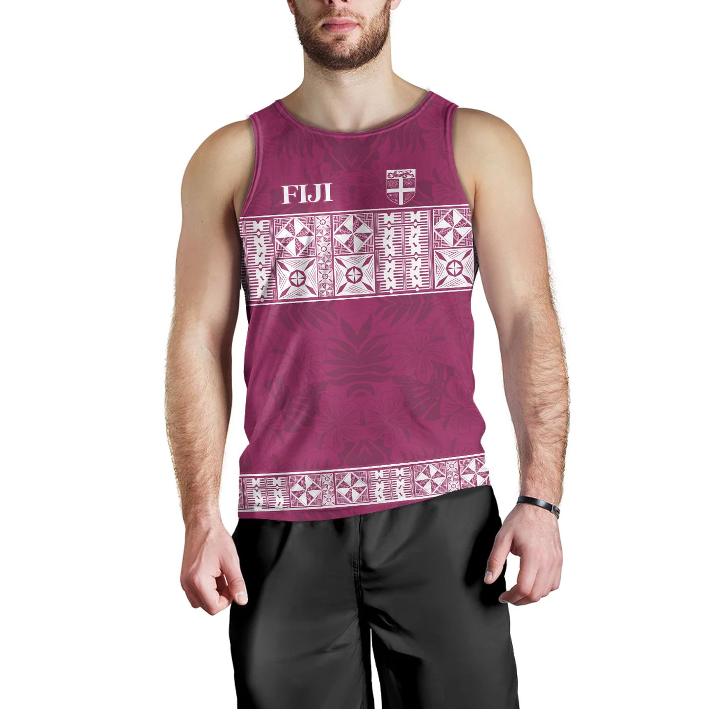 Fiji Tank Top Custom Traditional Fijian Masi Pink Color