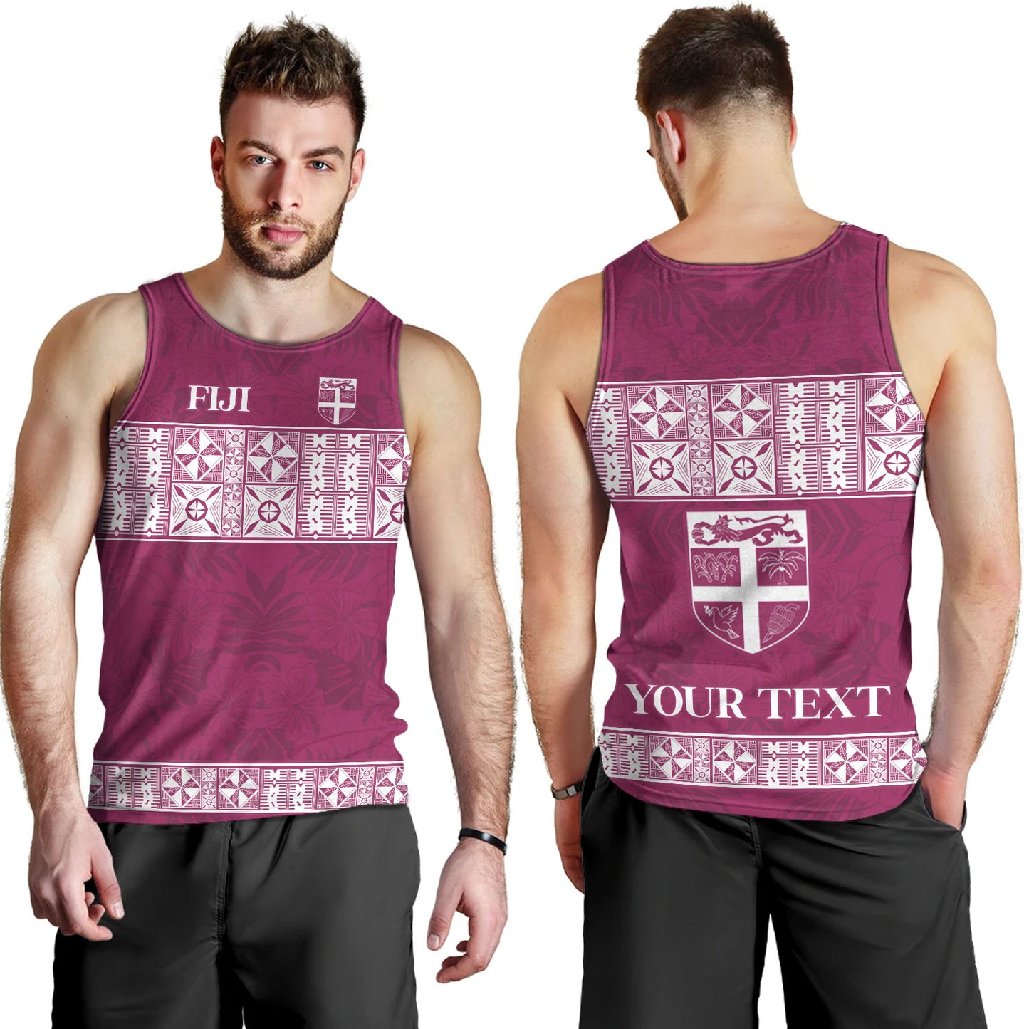 Fiji Tank Top Custom Traditional Fijian Masi Pink Color