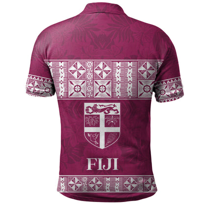 Fiji Polo Shirt Custom Traditional Fijian Masi Pink Color