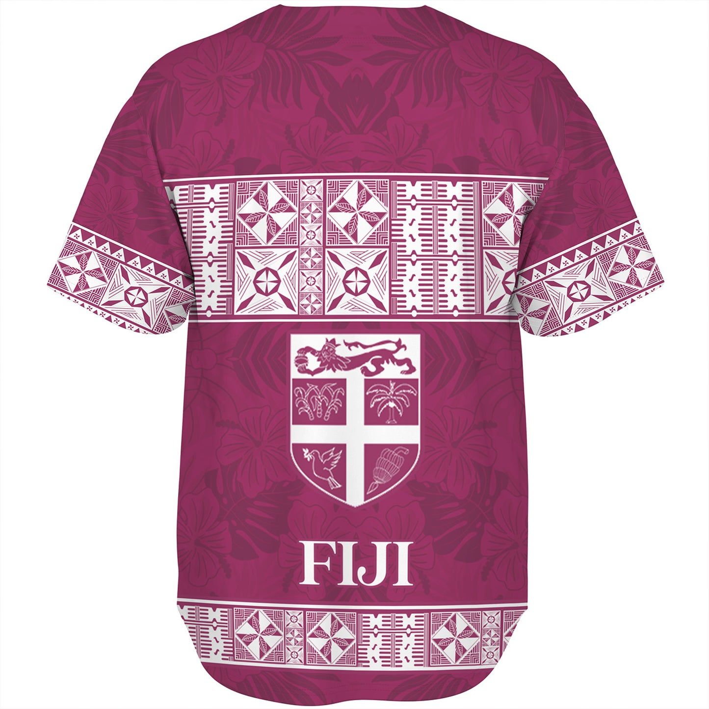 Fiji Baseball Shirt Custom Traditional Fijian Masi Pink Color