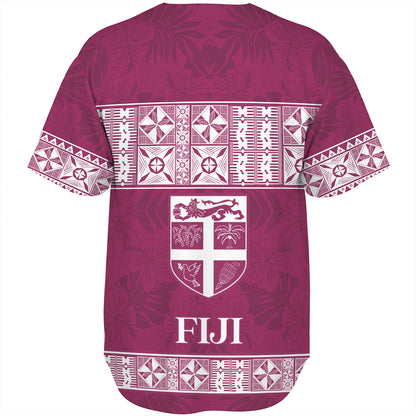 Fiji Baseball Shirt Custom Traditional Fijian Masi Pink Color