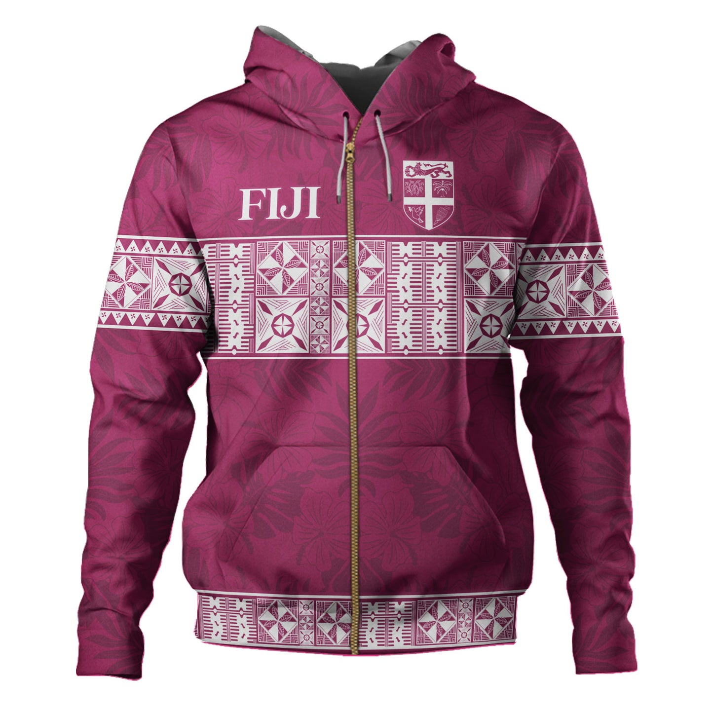 Fiji Hoodie Custom Traditional Fijian Masi Pink Color