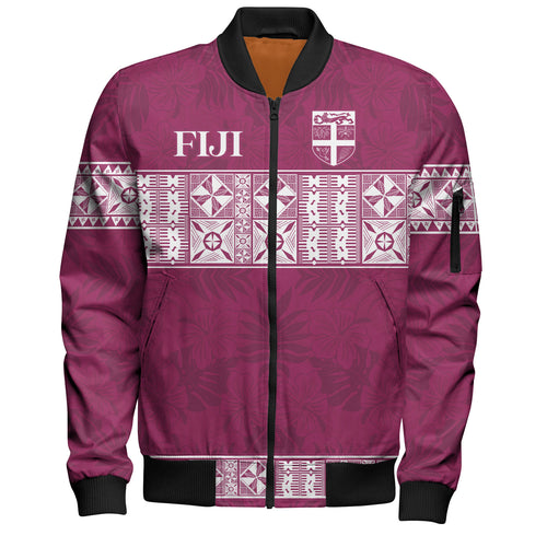 Fiji Bomber Jacket Custom Traditional Fijian Masi Pink Color