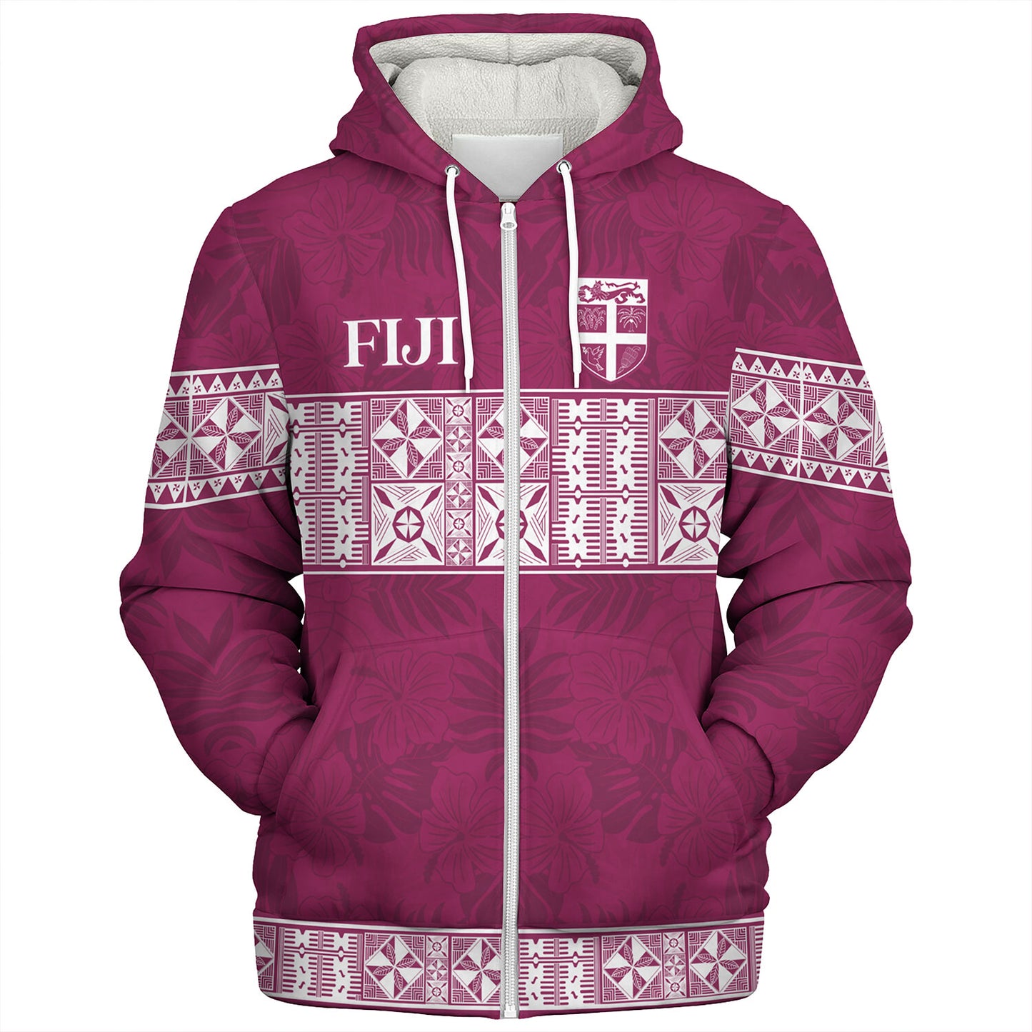 Fiji Sherpa Hoodie Custom Traditional Fijian Masi Pink Color