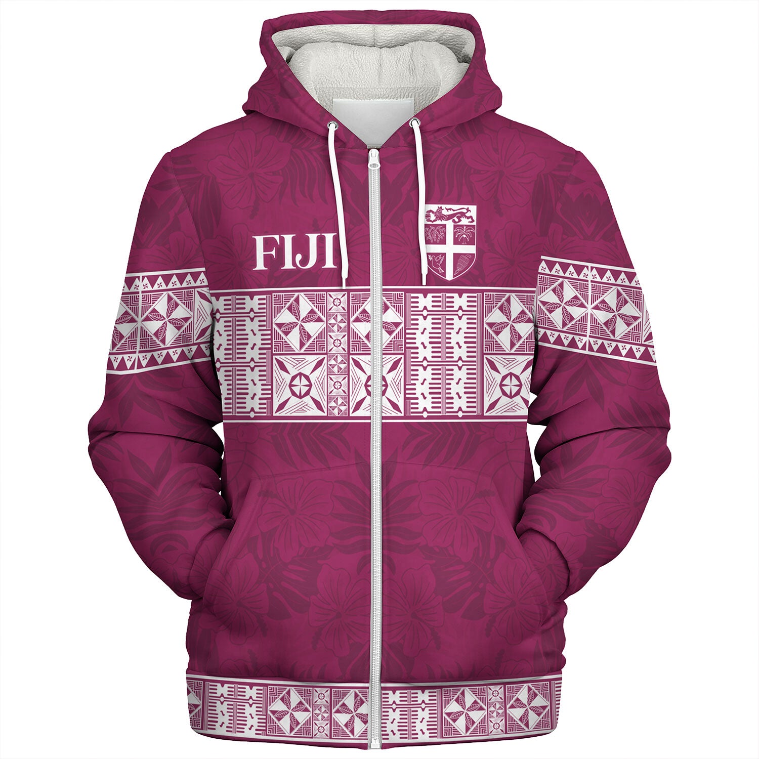 Fiji Sherpa Hoodie Custom Traditional Fijian Masi Pink Color