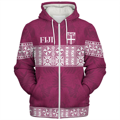 Fiji Sherpa Hoodie Custom Traditional Fijian Masi Pink Color