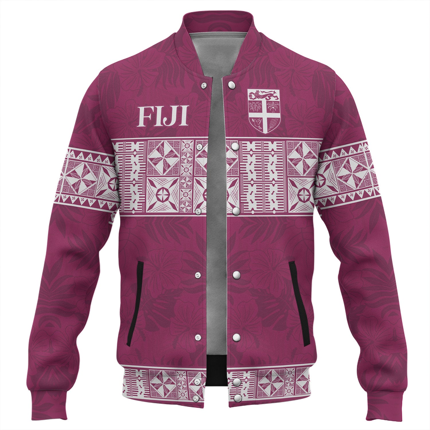 Fiji Baseball Jacket Custom Traditional Fijian Masi Pink Color