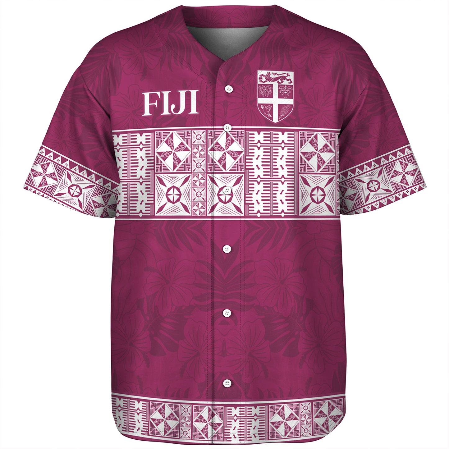 Fiji Baseball Shirt Custom Traditional Fijian Masi Pink Color