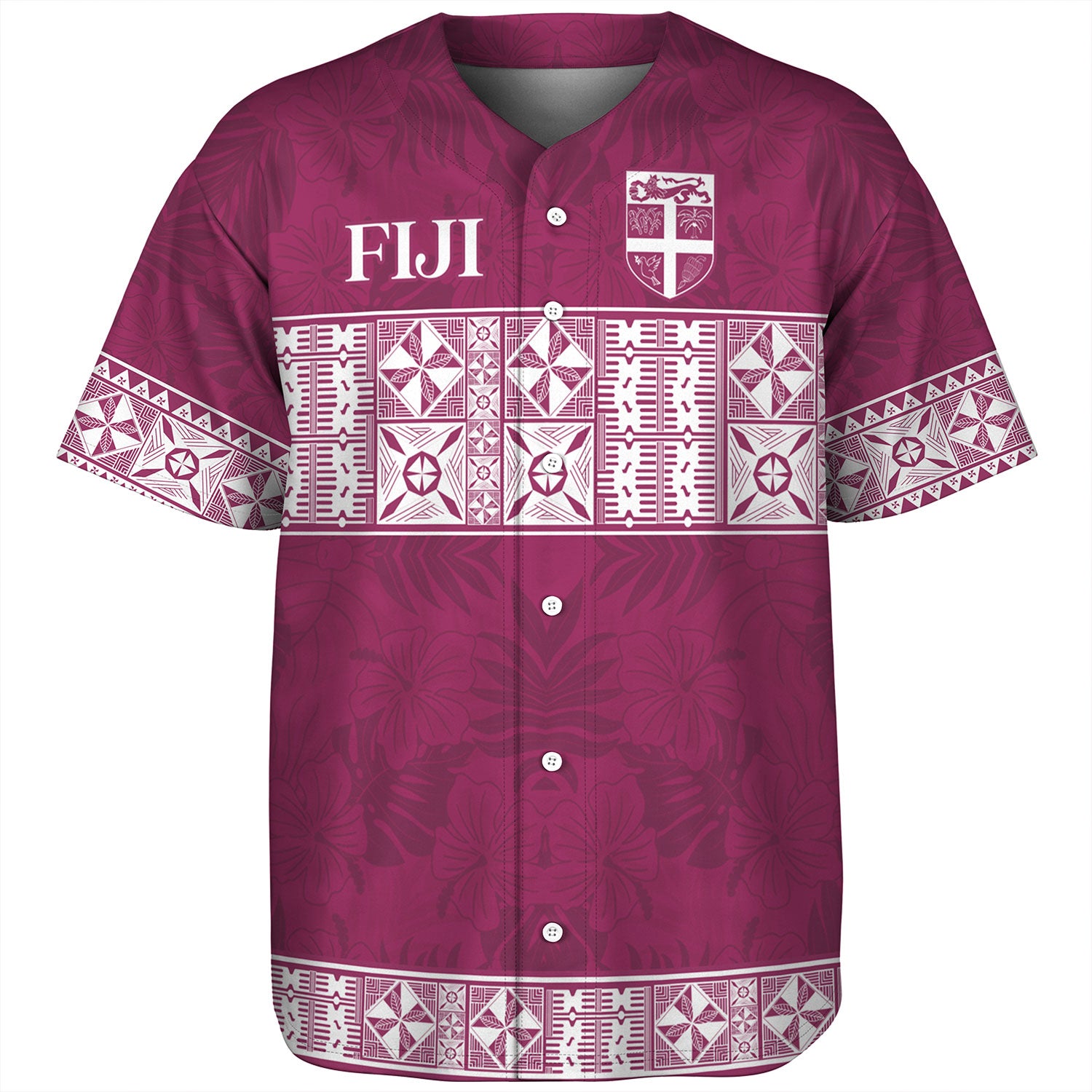 Fiji Baseball Shirt Custom Traditional Fijian Masi Pink Color