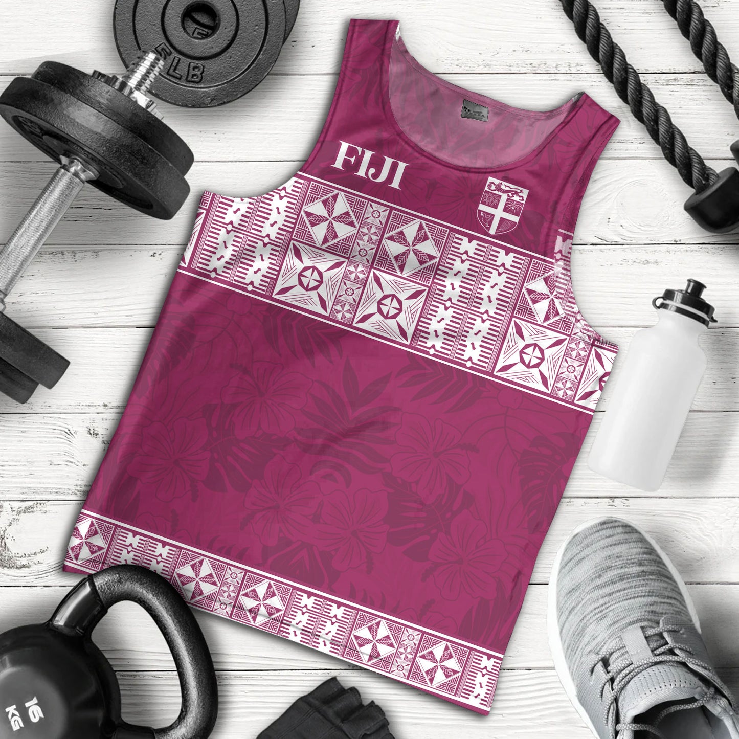 Fiji Tank Top Custom Traditional Fijian Masi Pink Color