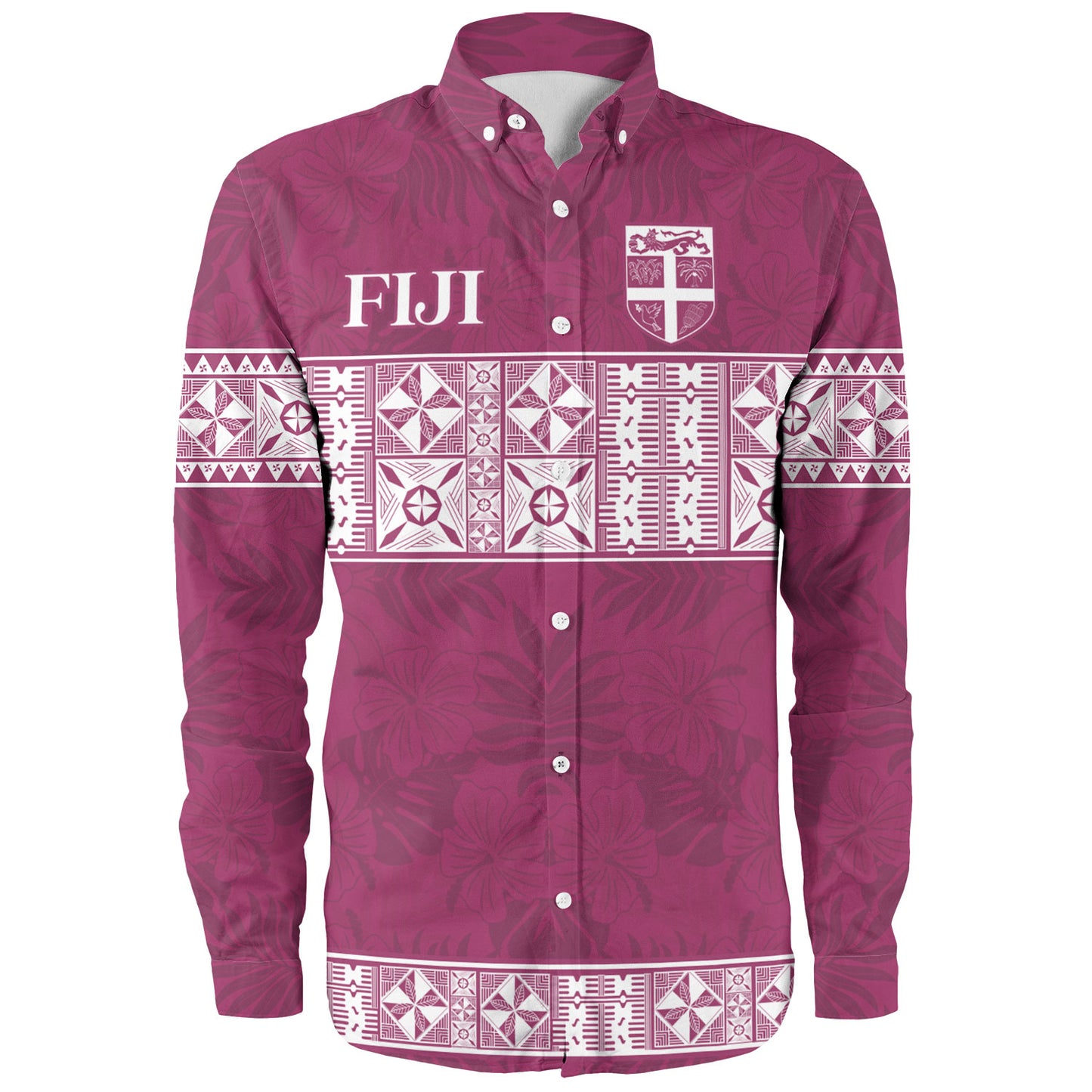 Fiji Long Sleeve Shirt Custom Traditional Fijian Masi Pink Color
