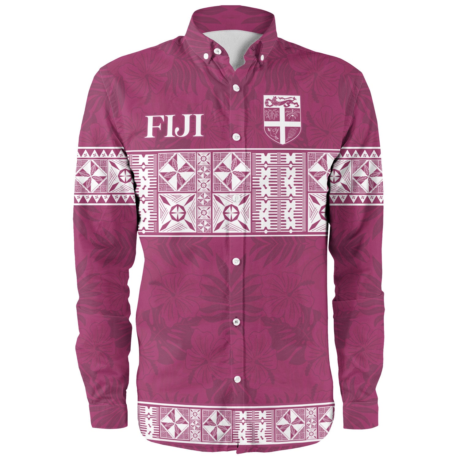 Fiji Long Sleeve Shirt Custom Traditional Fijian Masi Pink Color