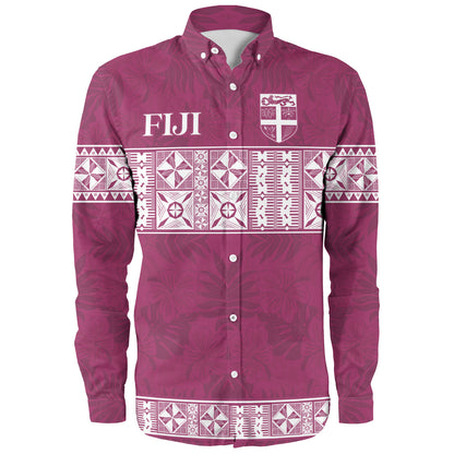 Fiji Long Sleeve Shirt Custom Traditional Fijian Masi Pink Color