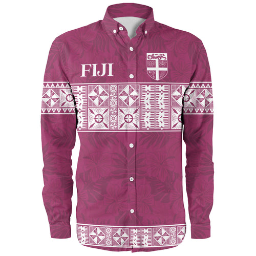Fiji Long Sleeve Shirt Custom Traditional Fijian Masi Pink Color