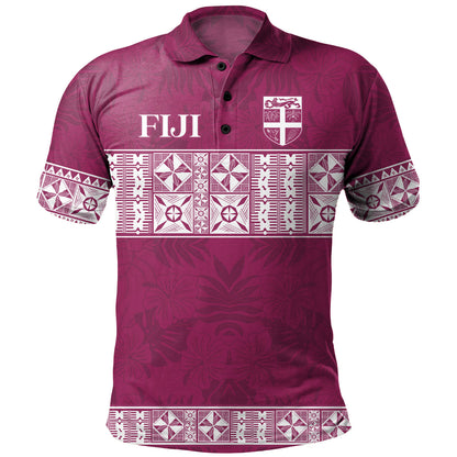 Fiji Polo Shirt Custom Traditional Fijian Masi Pink Color
