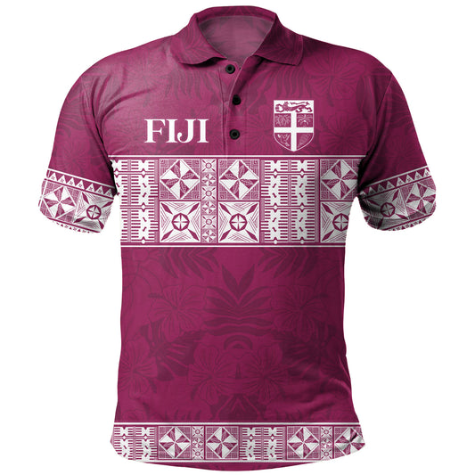 Fiji Polo Shirt Custom Traditional Fijian Masi Pink Color
